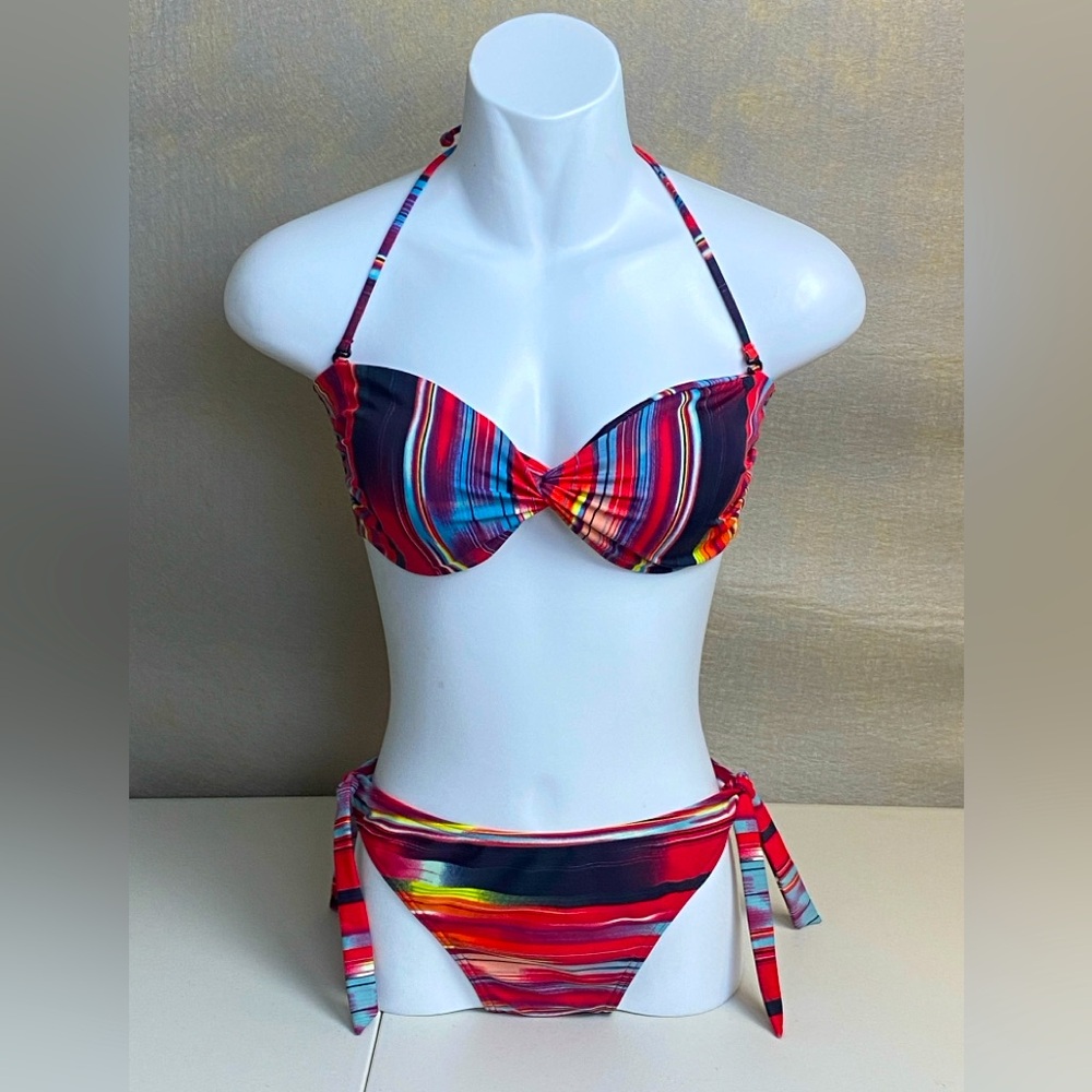 De Bijenkorf Bikini Swimsuit Size 36/S Red Blue Removable Strap Netherlands